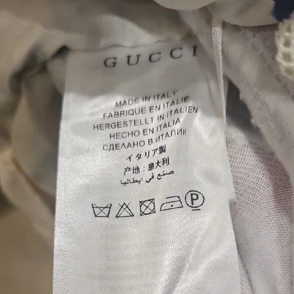 Gucci Cream & Navy Monogram Lace-Front Dress Coat with Red Trim - Picture 9 of 9